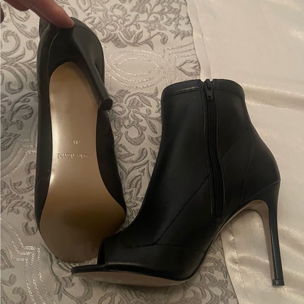 Charles David Black Peep-Toe Heeled Boots